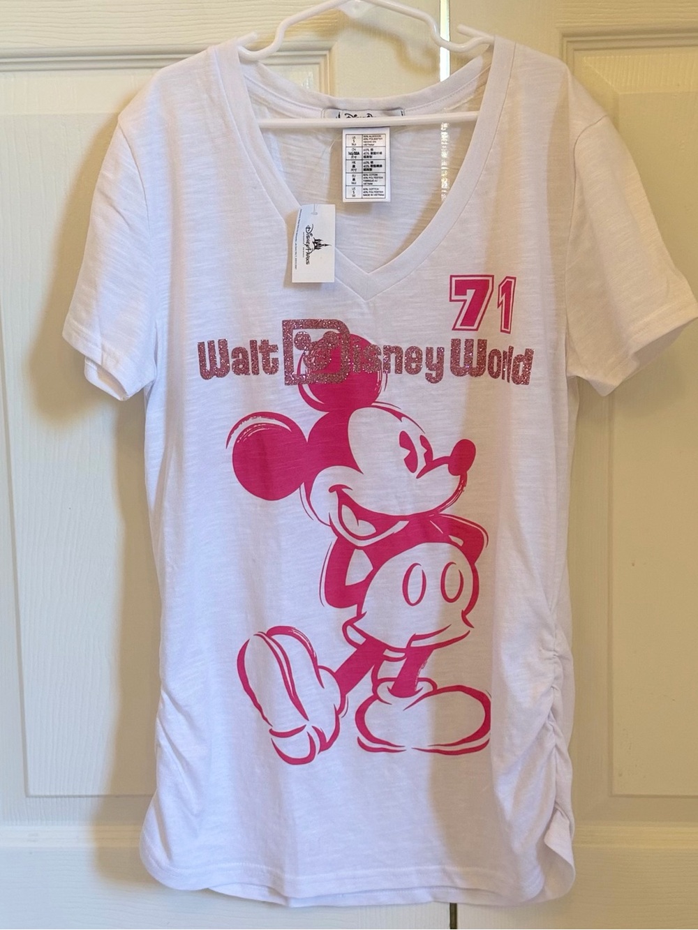 NWT Disney women’s White Tee with Hot Pink Mickey size small